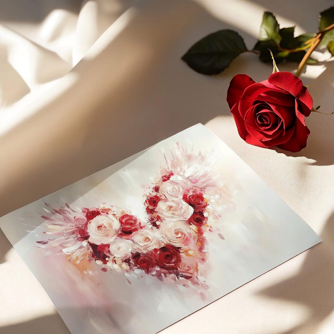Valentines Rose Heart With Wings Vintage Floral Romantic Wall Art - Image 2