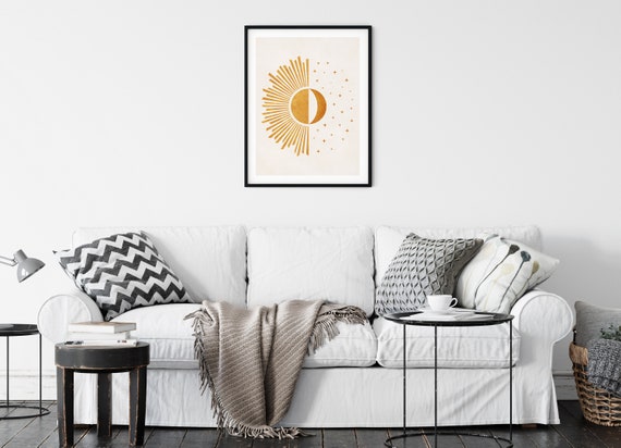 Boho Sun Moon Print Boho Wall Art Boho Day And Night Mid Century Modern Sunburst Print Minimalist Sunshine Boho Crescent Moon