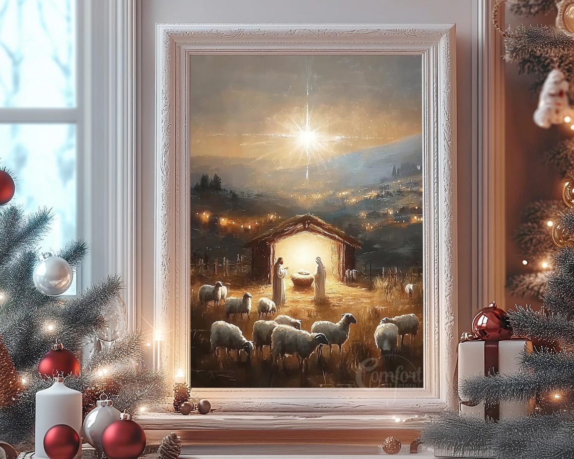 Nativity Stable Under the Star of Bethlehem Night Scene Poster - Image 4