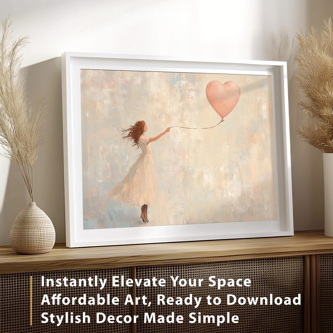 Girl With Heart Balloon Pastel Painting Romantic Valentine Wall Poster - Image 4
