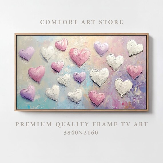 Valentines Day Frame Tv Art Frame Tv Pink Lavender Heart Frame Tv Vintage Valentines Rustic Impasto Painting Moody Heart Home Decor