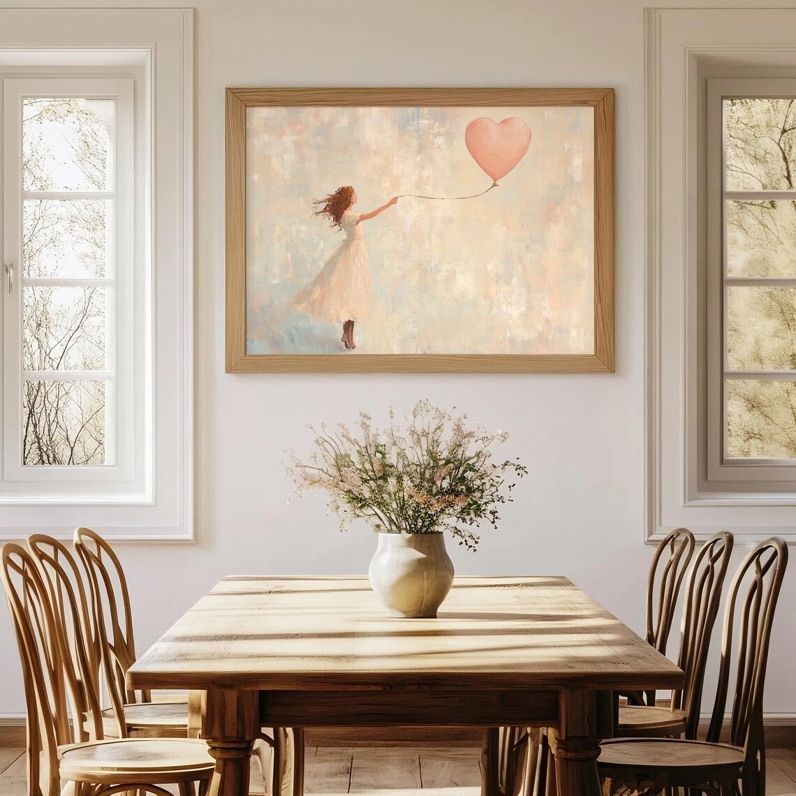 Girl With Heart Balloon Pastel Painting Romantic Valentine Wall Poster - Image 2