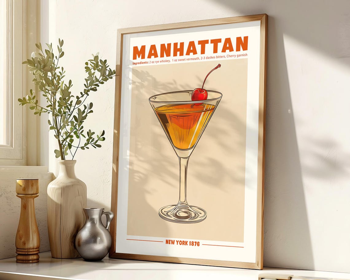Manhattan Cocktail Recipe New York 1876 Retro Bar Decor Poster - Image 8