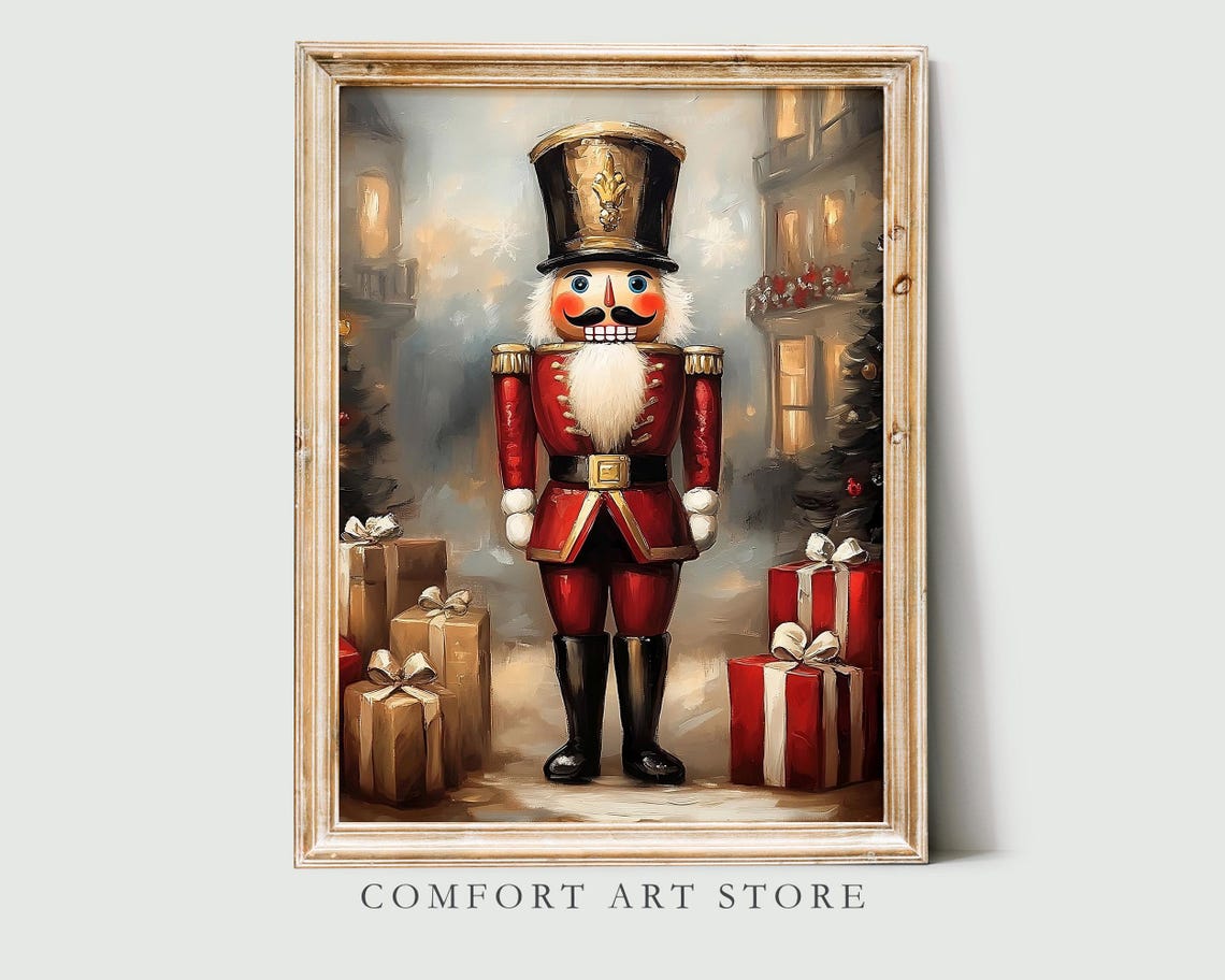 Nutcracker Soldier in Red Coat Among Christmas Gifts Wall Art