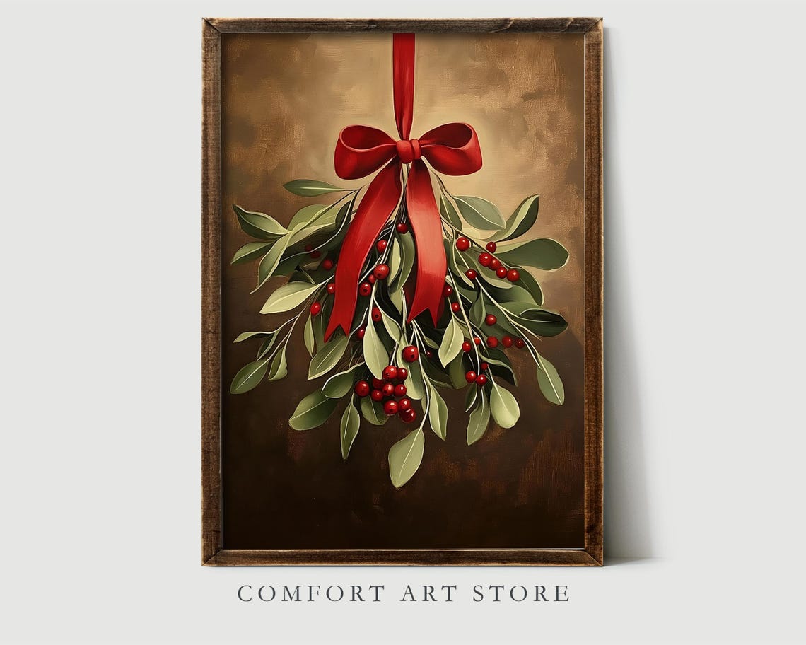 Christmas Hanging Holiday Greenery with Red Berries and Bow Print - Image 5