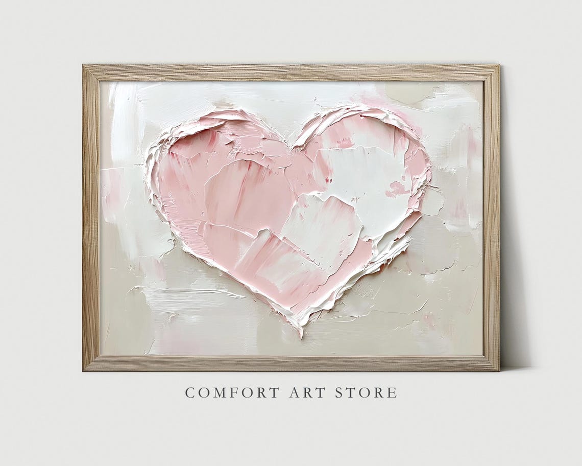 Textured Pink Impasto Heart Oil Painting Valentines Day Decor Poster - Image 2