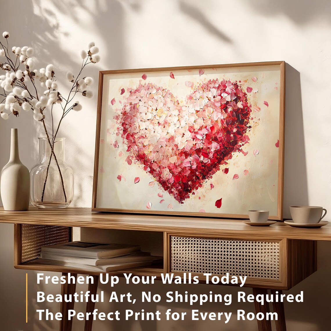 Red Pink Petal Heart Oil Painting Romantic Valentines Day Decor Poster - Image 5