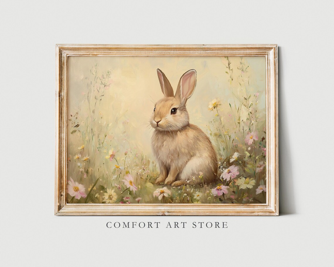 Easter Bunny Art Print, Cute Neutral Nursery Decor