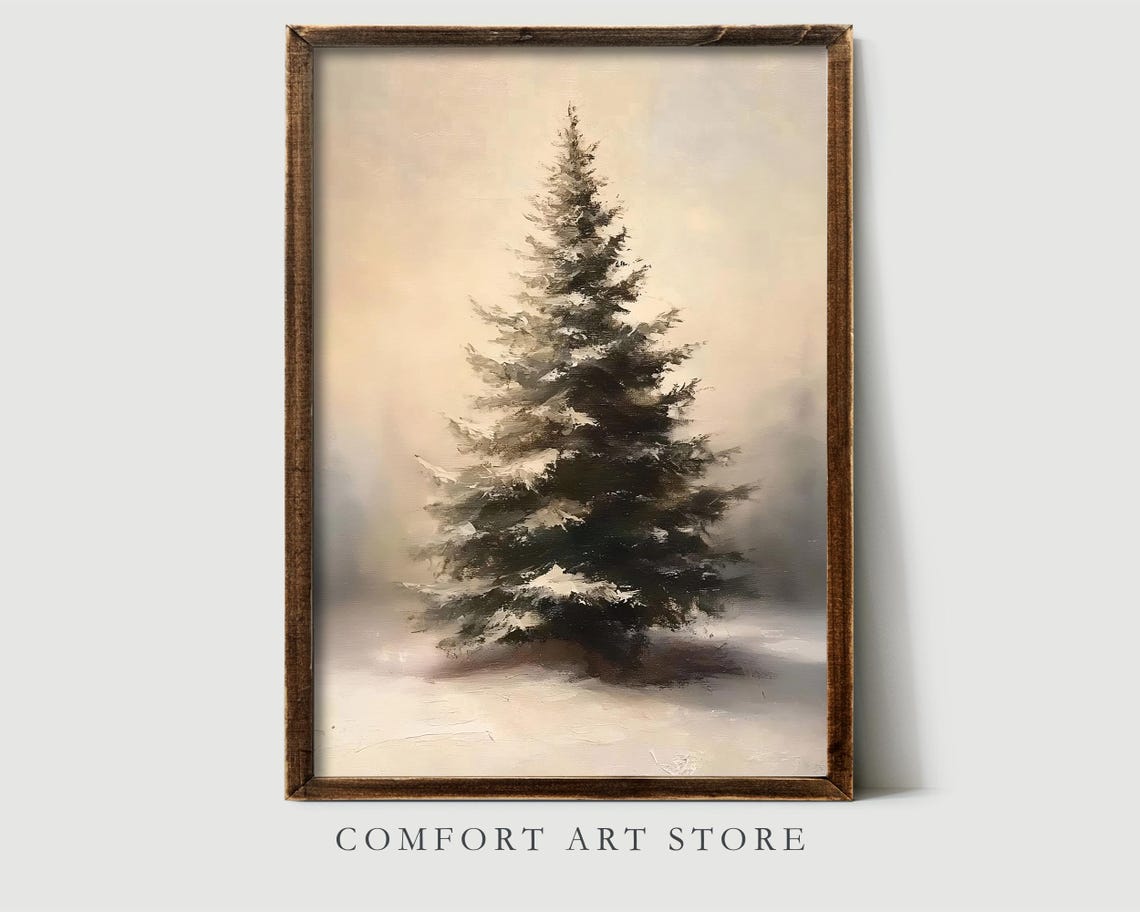 Single Snowy Pine Tree Muted Watercolor Serene Winter Landscape Poster - Image 8