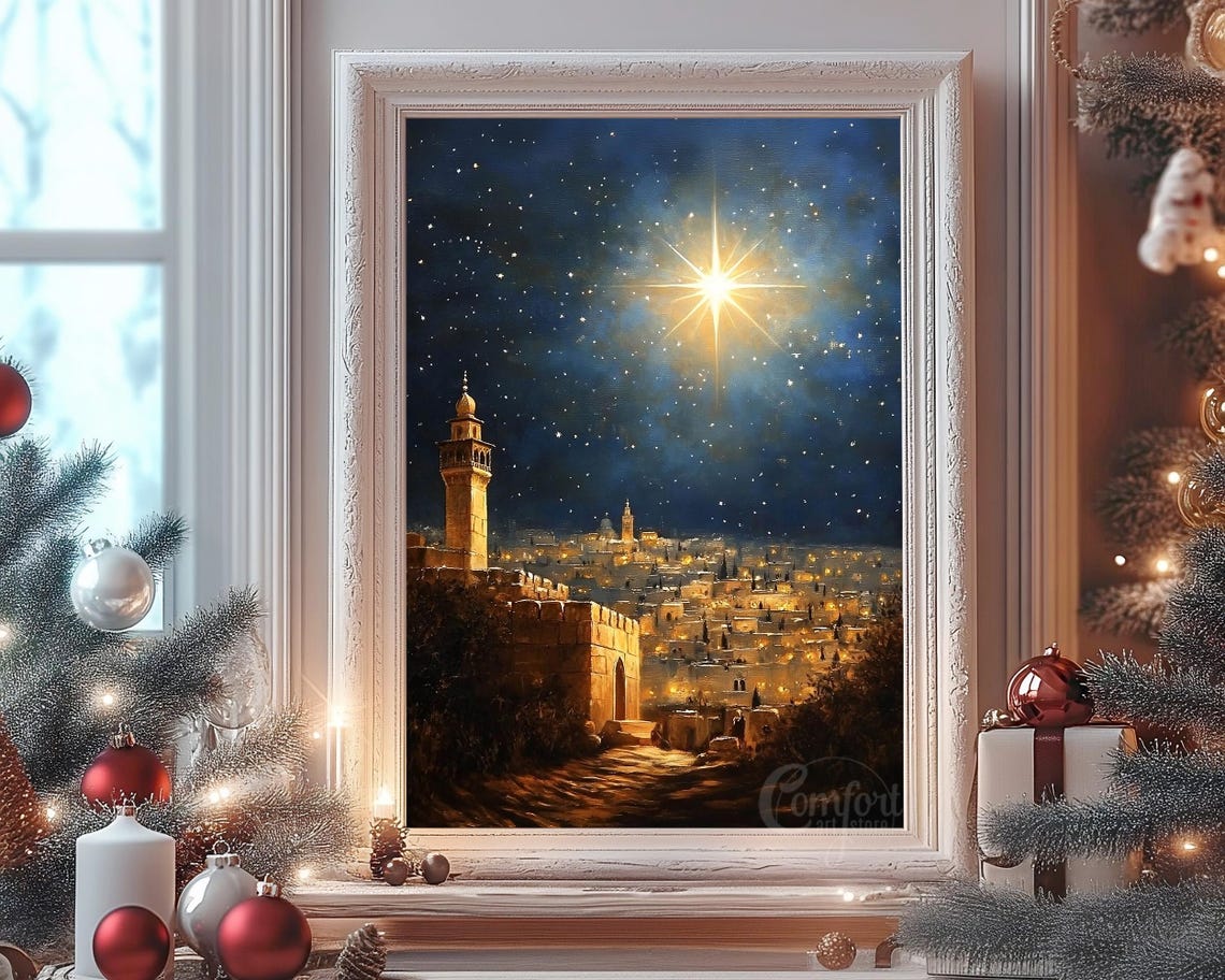 Antique Vintage Star Of Bethlehem Print Christian Nativity Scene Christmas Star Wall Art Christian Christian Print Oil Painting - Image 7