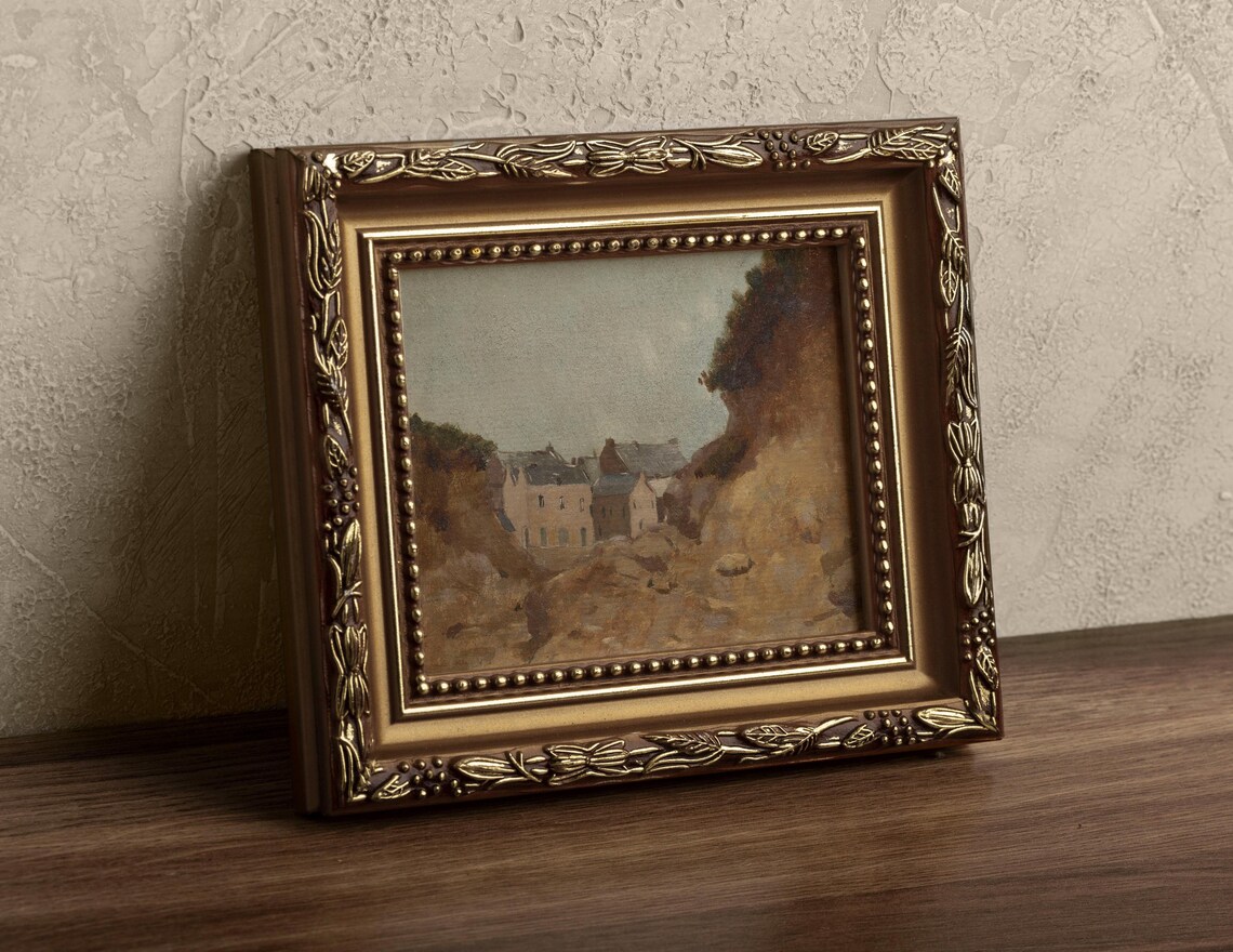 Vintage Earthy Landscape, Country Farmhouse Village Art Print - Image 3