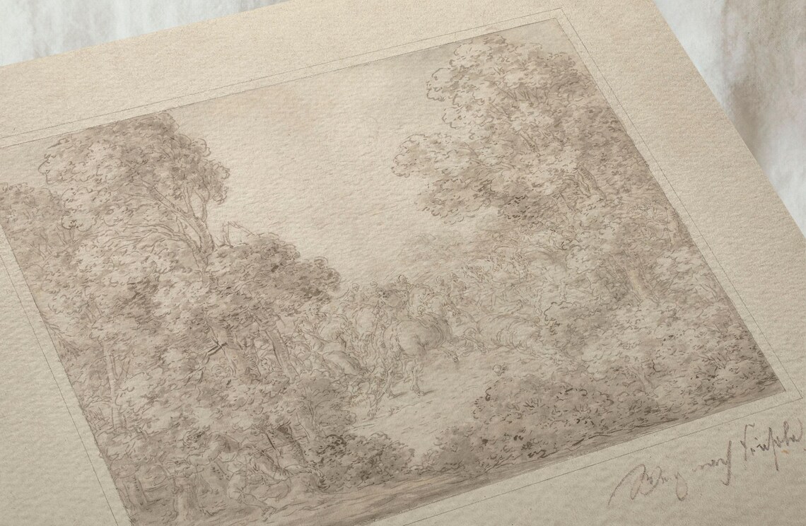 Vintage Rustic Forest Drawing, Neutral Landscape Art Print - Image 2