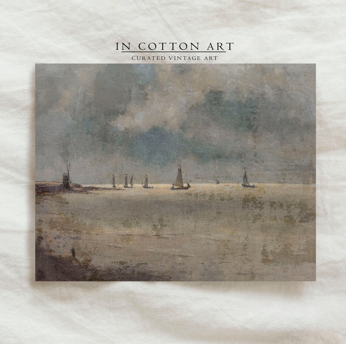 Antique Coastal Harbor Sailboats, Vintage Art Print