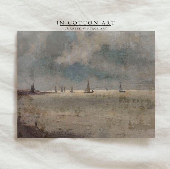 Antique Coastal Harbor Sailboats, Vintage Art Print