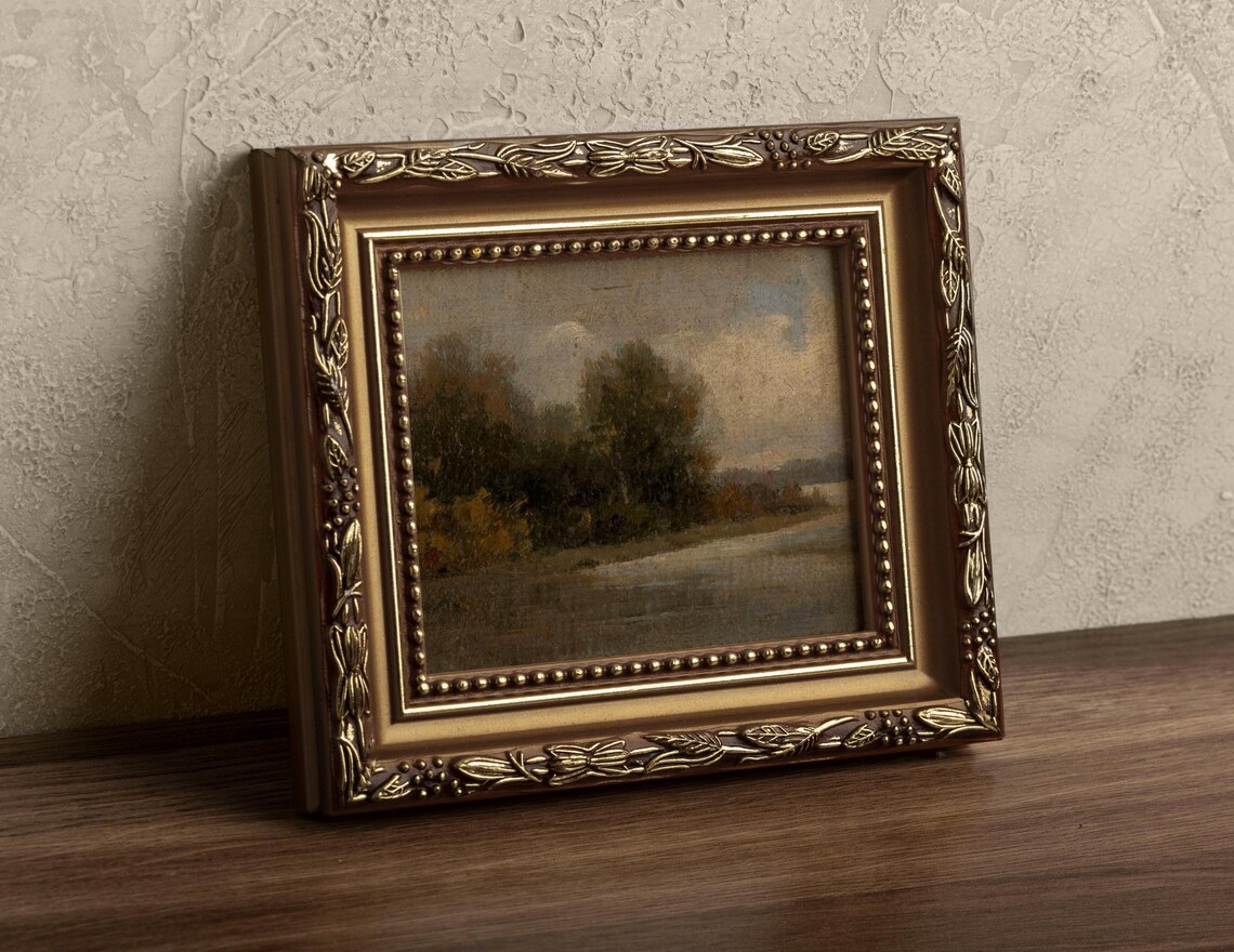 Rustic Fall Lake Landscape, Vintage Oil Painting Print - Image 2