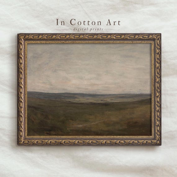 Moody Landscape Art Print Minimalist Foggy Hills Oil Painting Neutral Tones Nature Decor Soft Earth Tone Wall Art P284