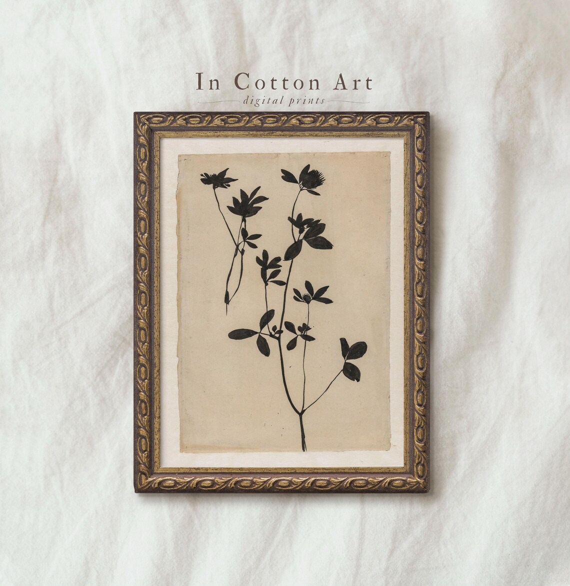 Floral Silhouette Botanical Print, Vintage Farmhouse