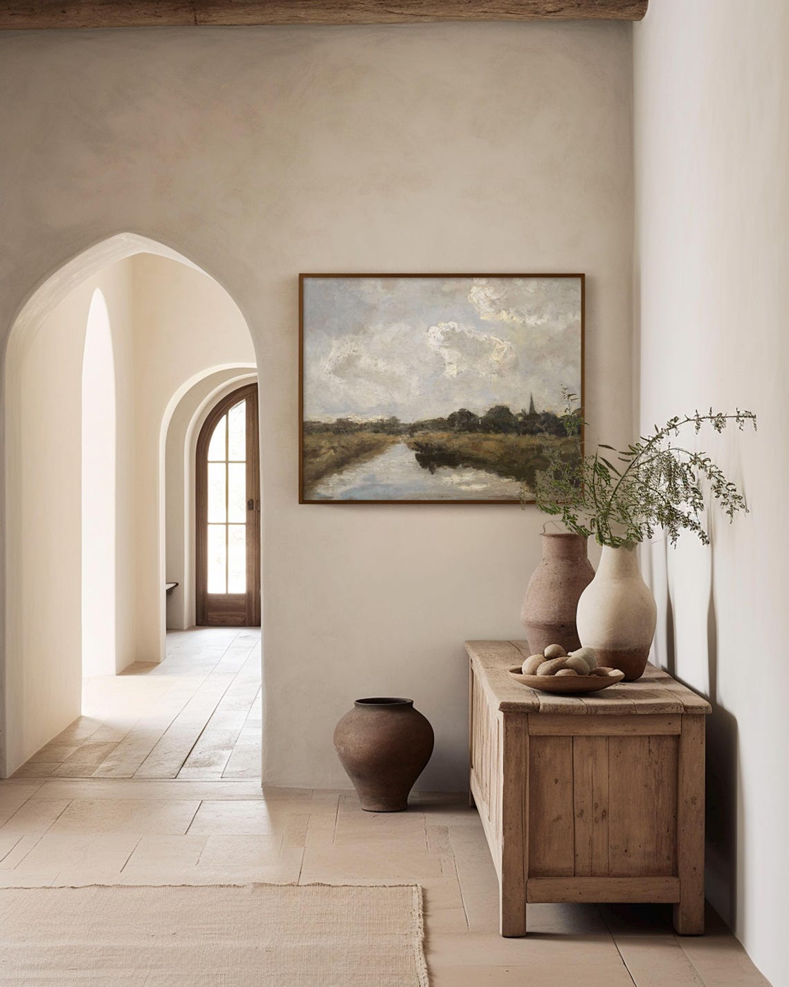 Vintage Landscape Wall Art Rustic Countryside River Scene Impressionist Nature Artwork Neutral Home Decor P278 - Image 3