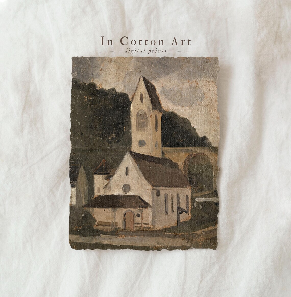 Vintage Church Landscape Art Print, Rustic Chapel - Image 2
