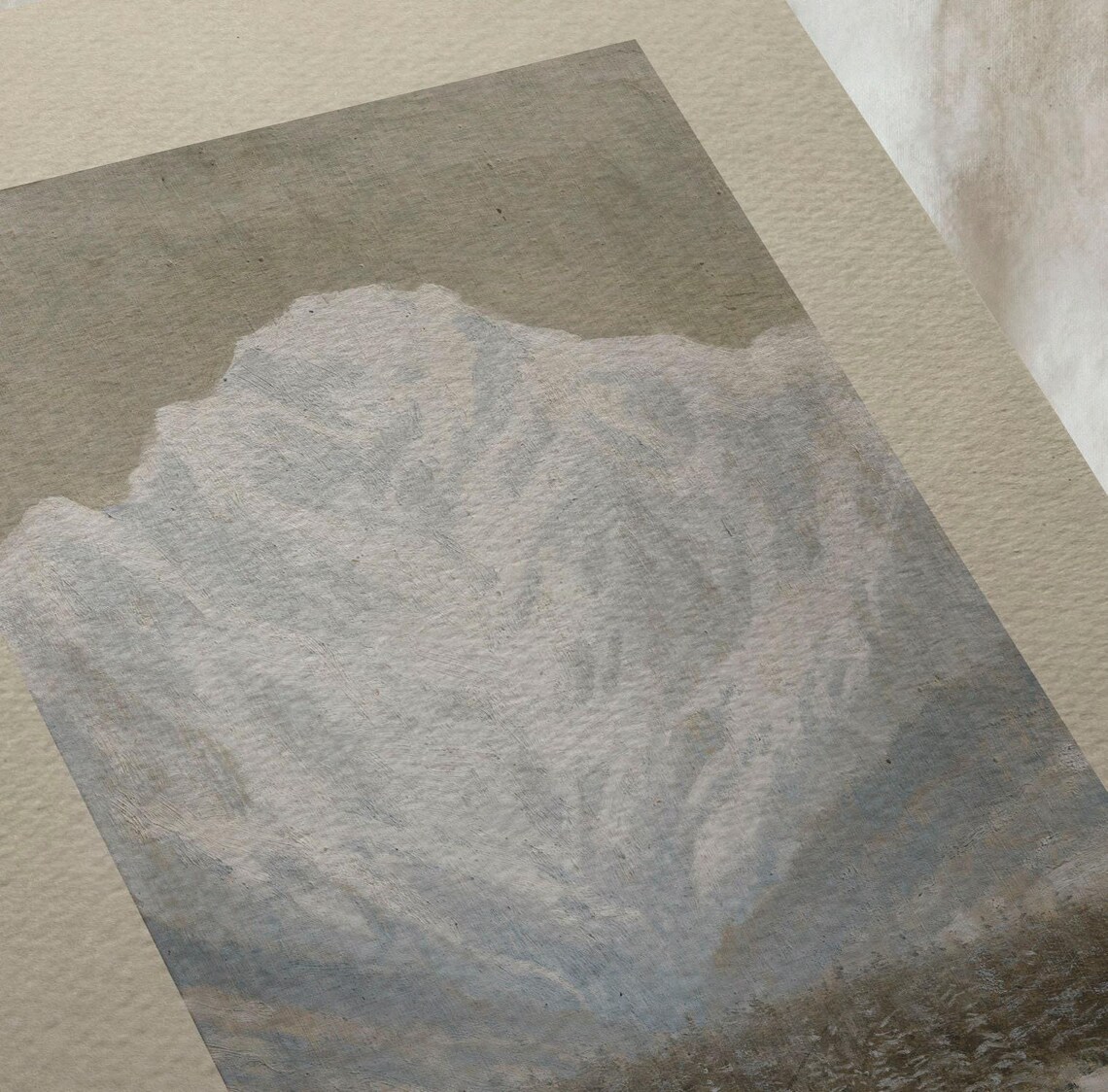 Snowy Mountain Pine Forest Vintage Winter Landscape Oil Painting - Image 3