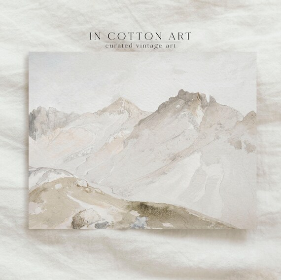 Vintage Neutral Mountain Watercolor Art Print