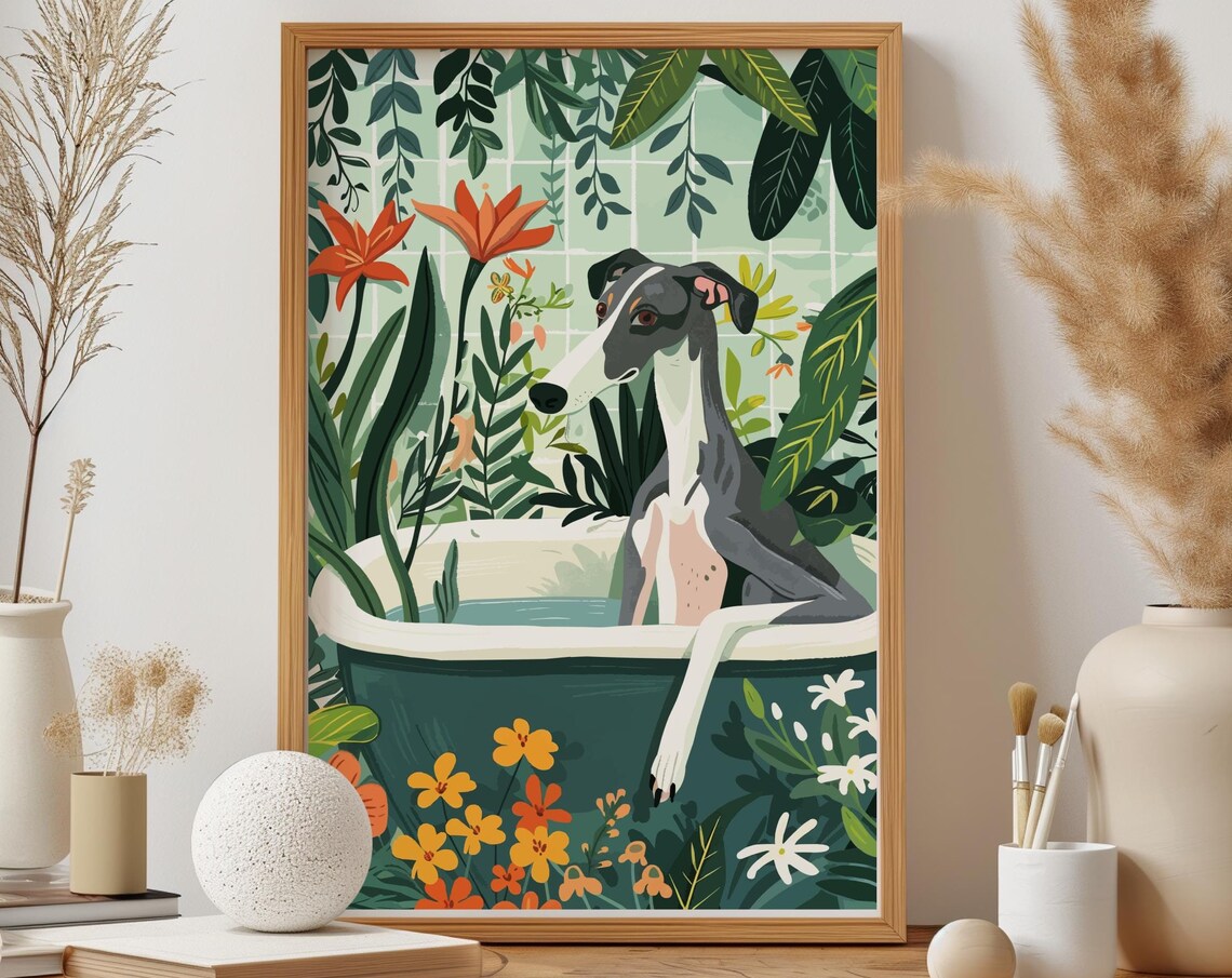 Greyhound Animal Kids Room Art Print, Boho Jungle