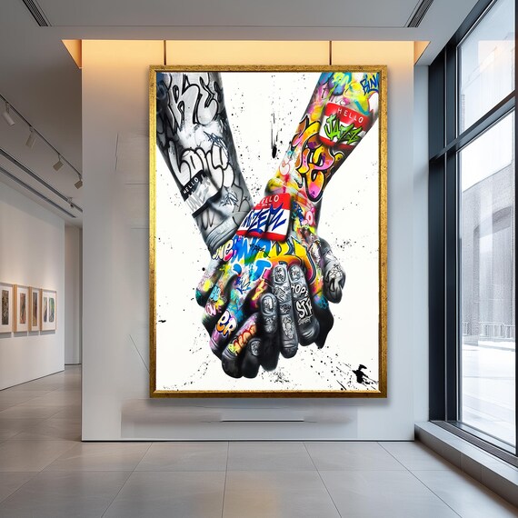 Bold Graffiti Hands Clasped Street Art Urban Love Unity Poster