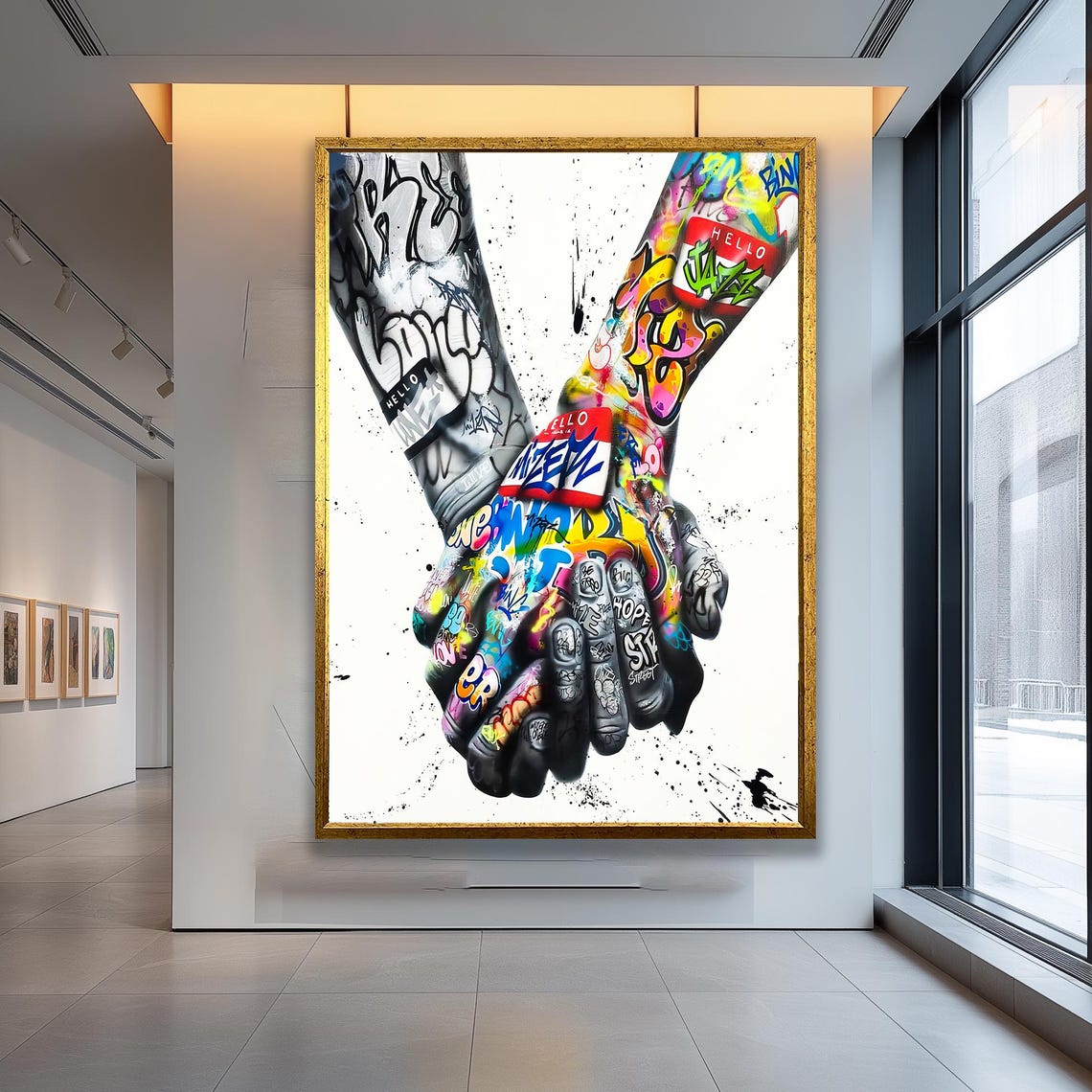 Bold Graffiti Hands Clasped Street Art Urban Love Unity Poster