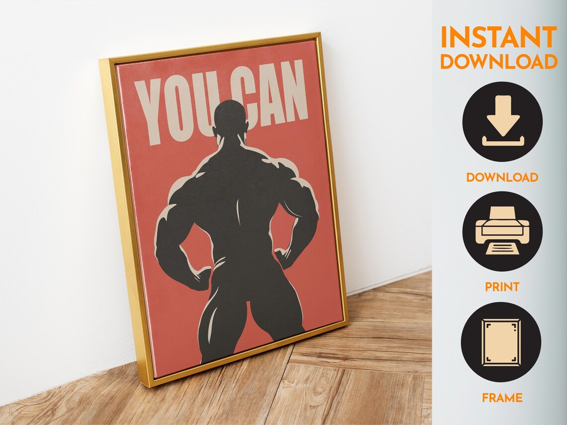 You Can Muscular Back Silhouette Minimalist Gym Motivation Poster - Image 6