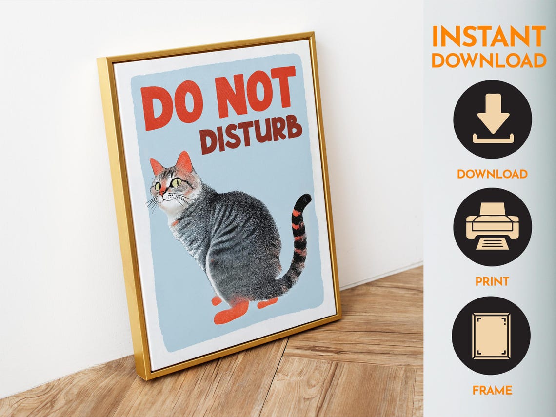 Do Not Disturb Grumpy Tabby Cat Blue Minimalist Funny Cat Poster - Image 6