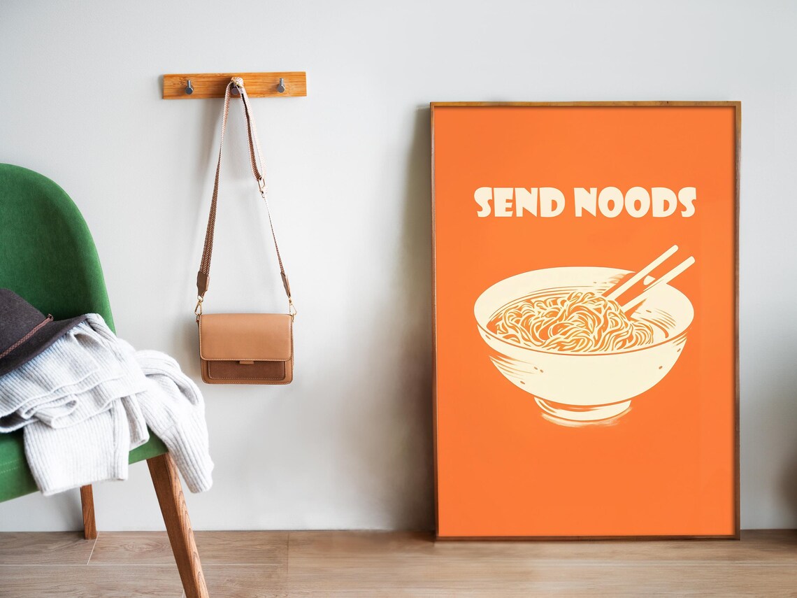 Send Noods Funny Noodle Bowl Orange Retro Kitchen Quote Art Poster - Image 5