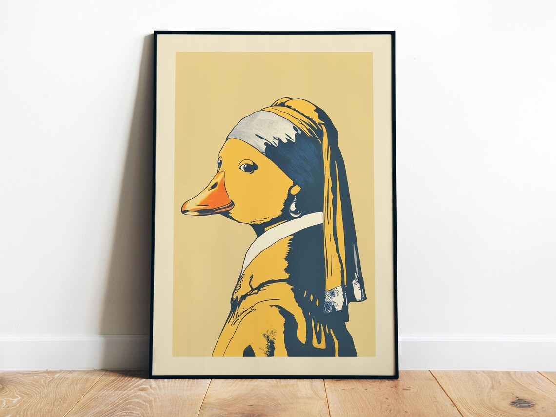 Duck With A Pearl Earring Funny Vermeer Parody Bathroom Poster