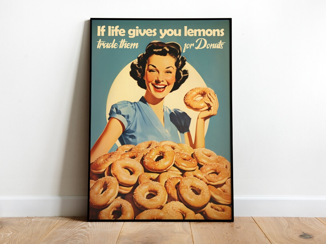 Retro Doughnut Kitchen Art Print, 50s Style