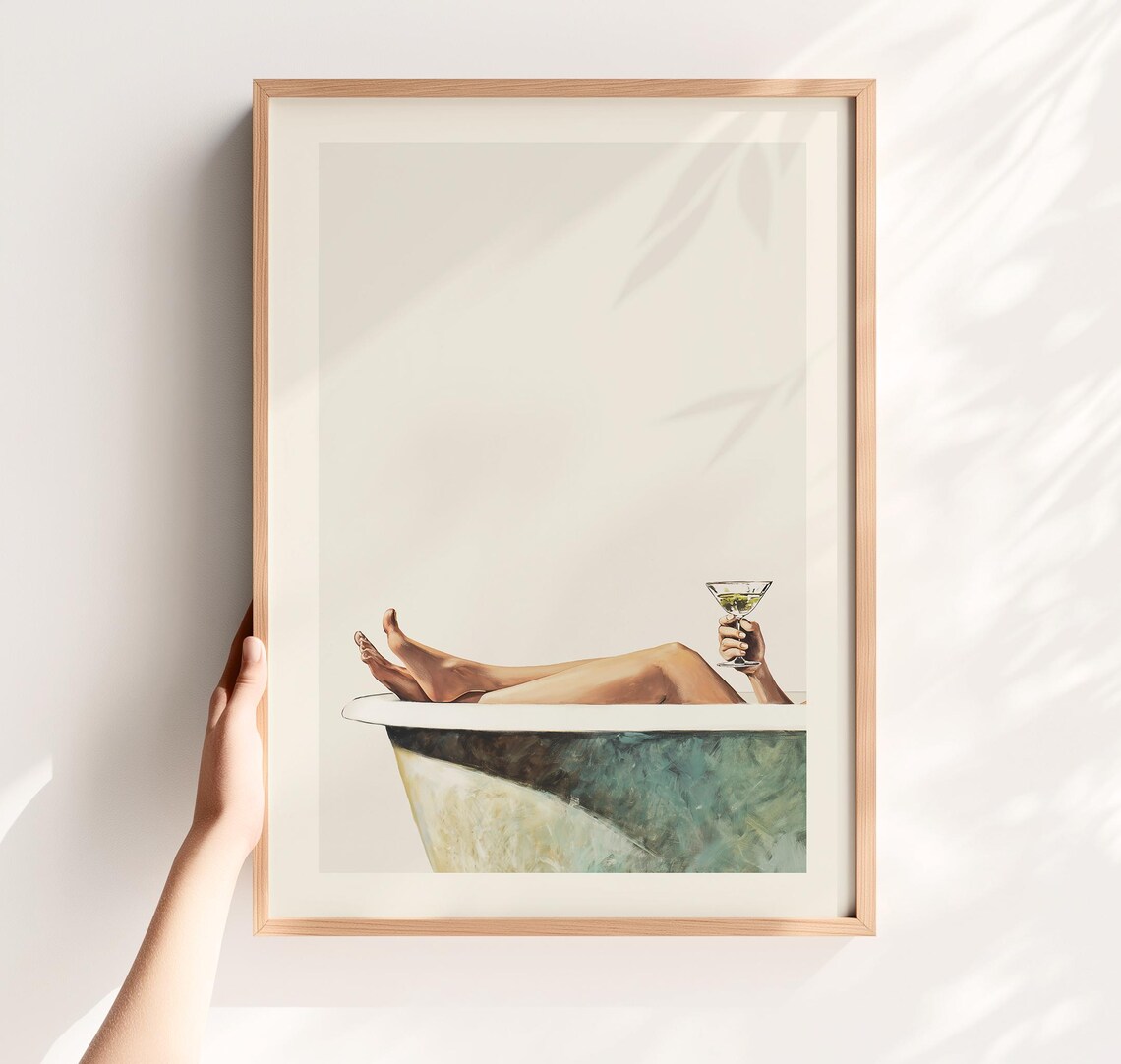 Funny Bathroom Retro Martini Art Print, Minimalist
