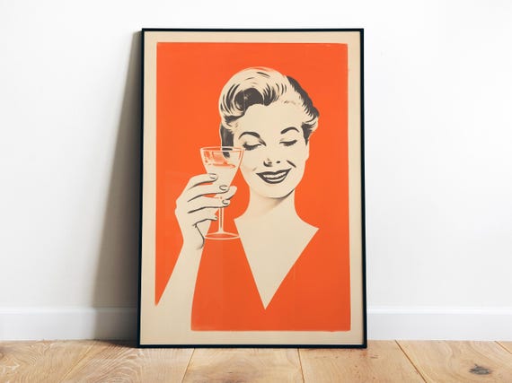 Retro Kitchen Cocktail Poster, Vintage Bar Decor