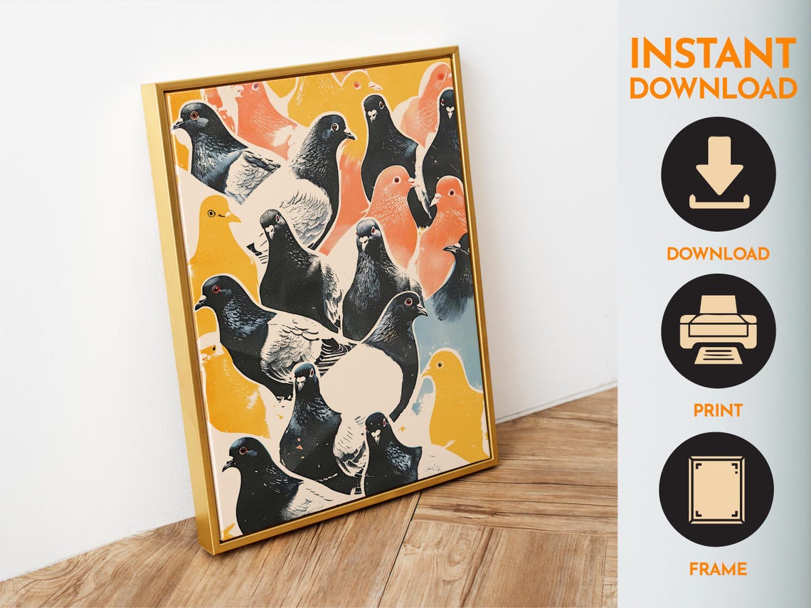 Colorful Pigeon Flock Pop Art Bird Pattern Modern Wall Poster - Image 6