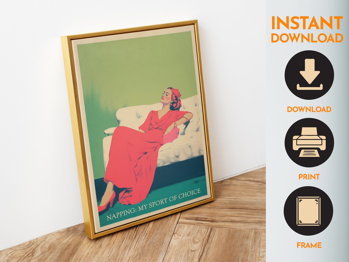 Napping My Sport Of Choice Retro Reclining Woman Vintage Art Poster - Image 4