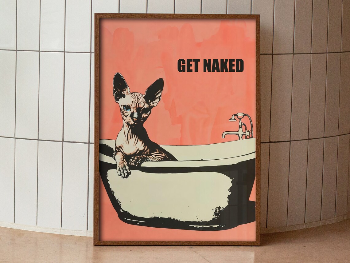 Funny Sphynx Cat Bathroom Poster, Retro Toilet Art - Image 3