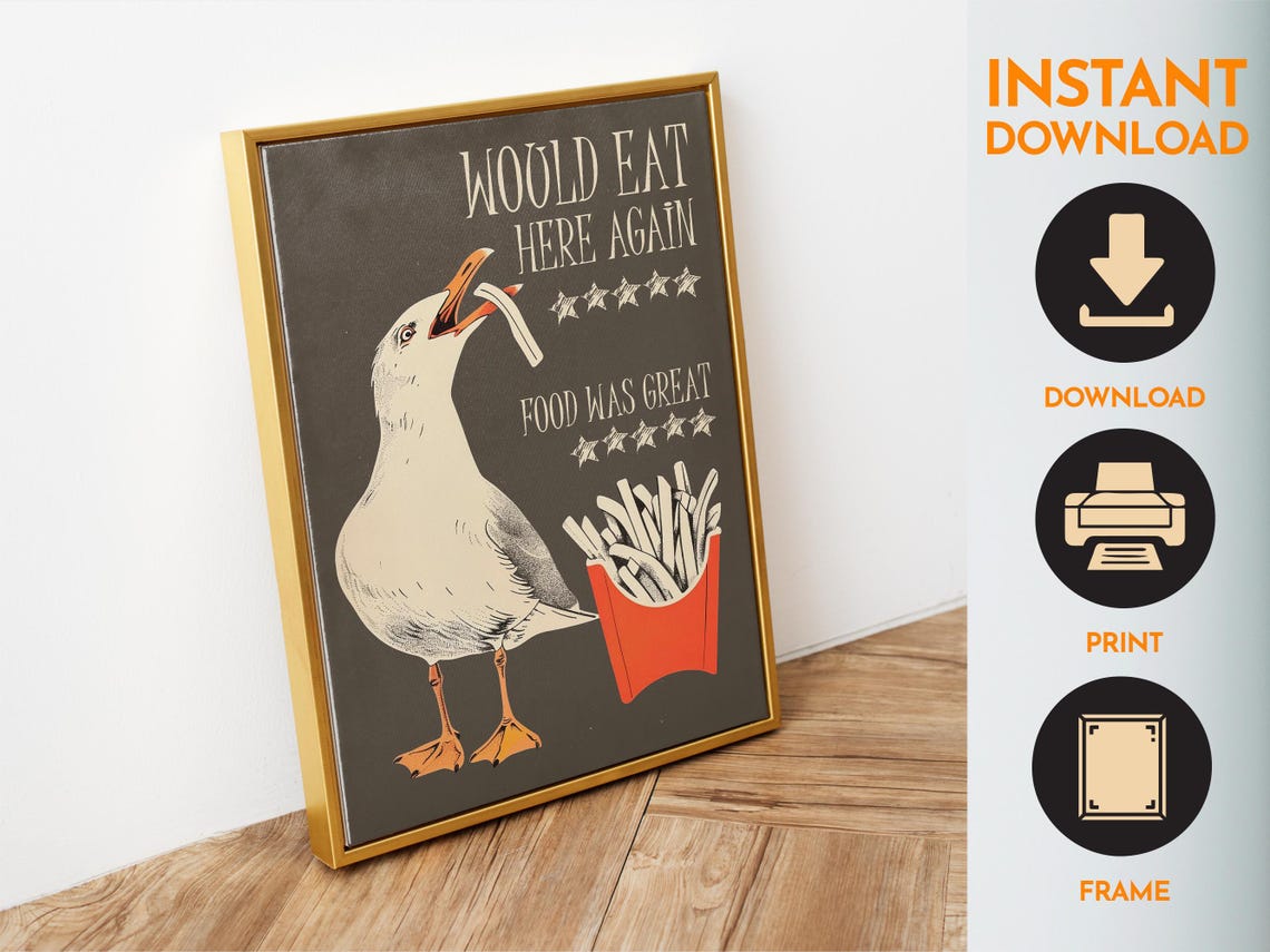 Would Eat Here Again Poster Kitchen Wall Art Funny Cooking Print Seagull Poster Gift For Chef Bar Cart Aesthetic Kitchen Decor - Image 4