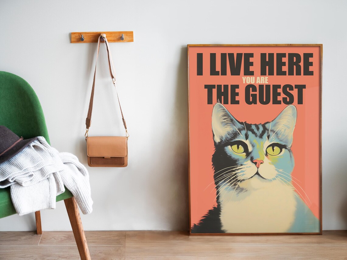 Funny Cat Maximalist Bathroom Art Print - Image 5