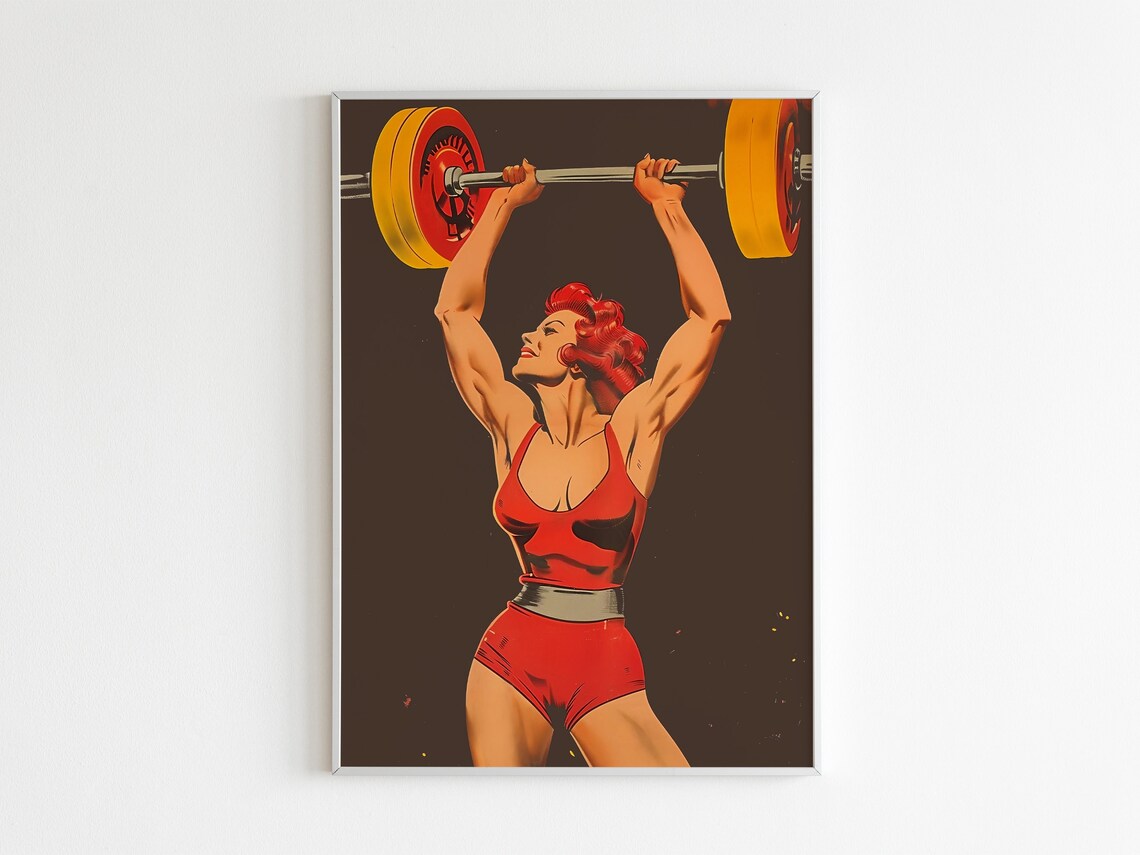 Retro Pin Up Weightlifter Woman Barbell Vintage Gym Art Poster - Image 2