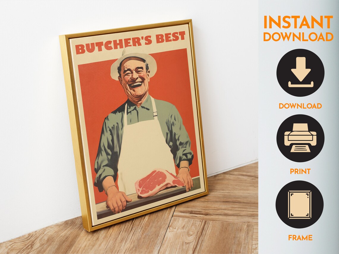 Butchers Best Jolly Butcher Steak Retro Vintage Ad Style Poster - Image 6