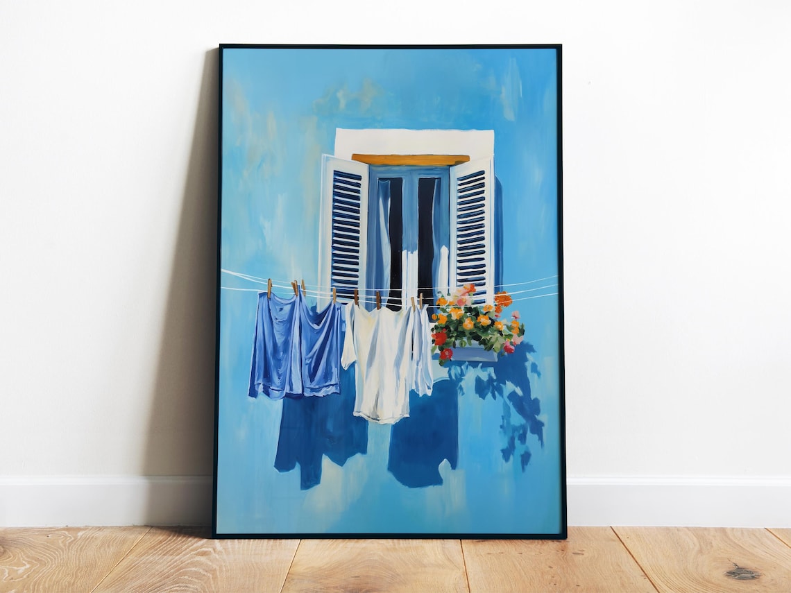 Blue Laundry Art Print, Italy Farmhouse Wash Decor