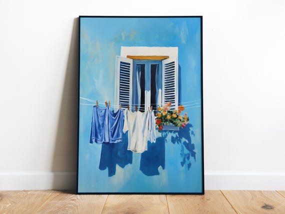 Blue Laundry Art Print, Italy Farmhouse Wash Decor