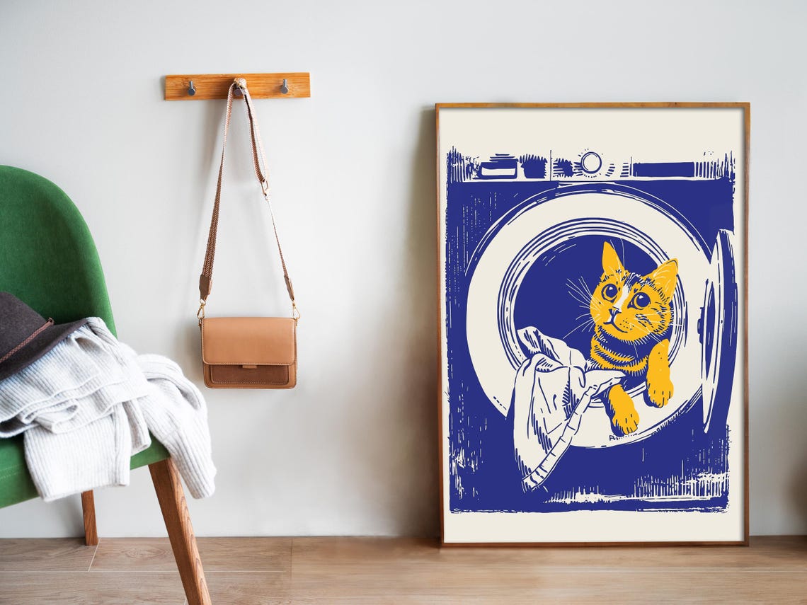 Cat In Washing Machine Funny Blue Laundry Day Pet Lovers Poster - Image 5