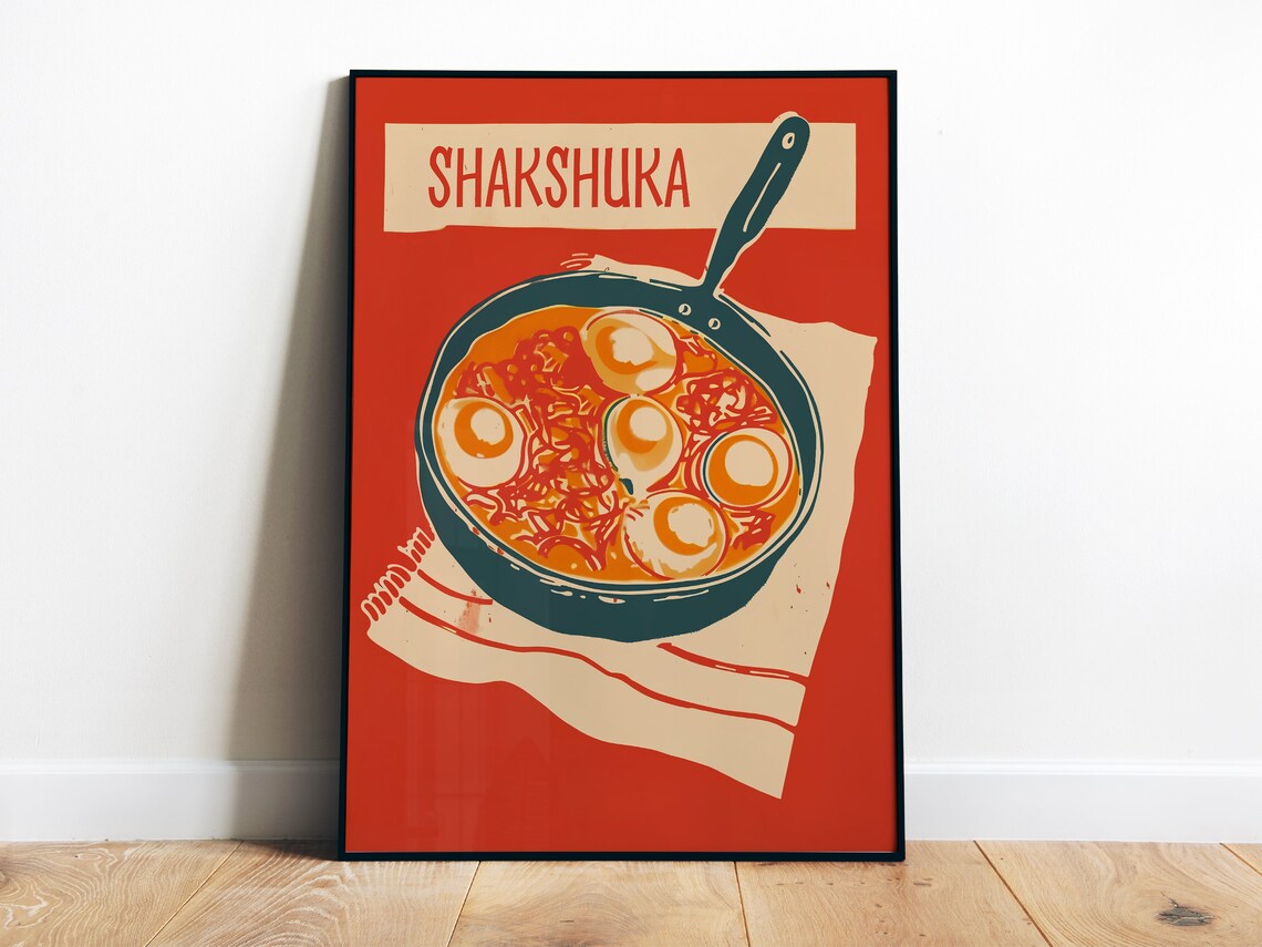 Shakshuka Retro Kitchen Art Print, Israeli Food