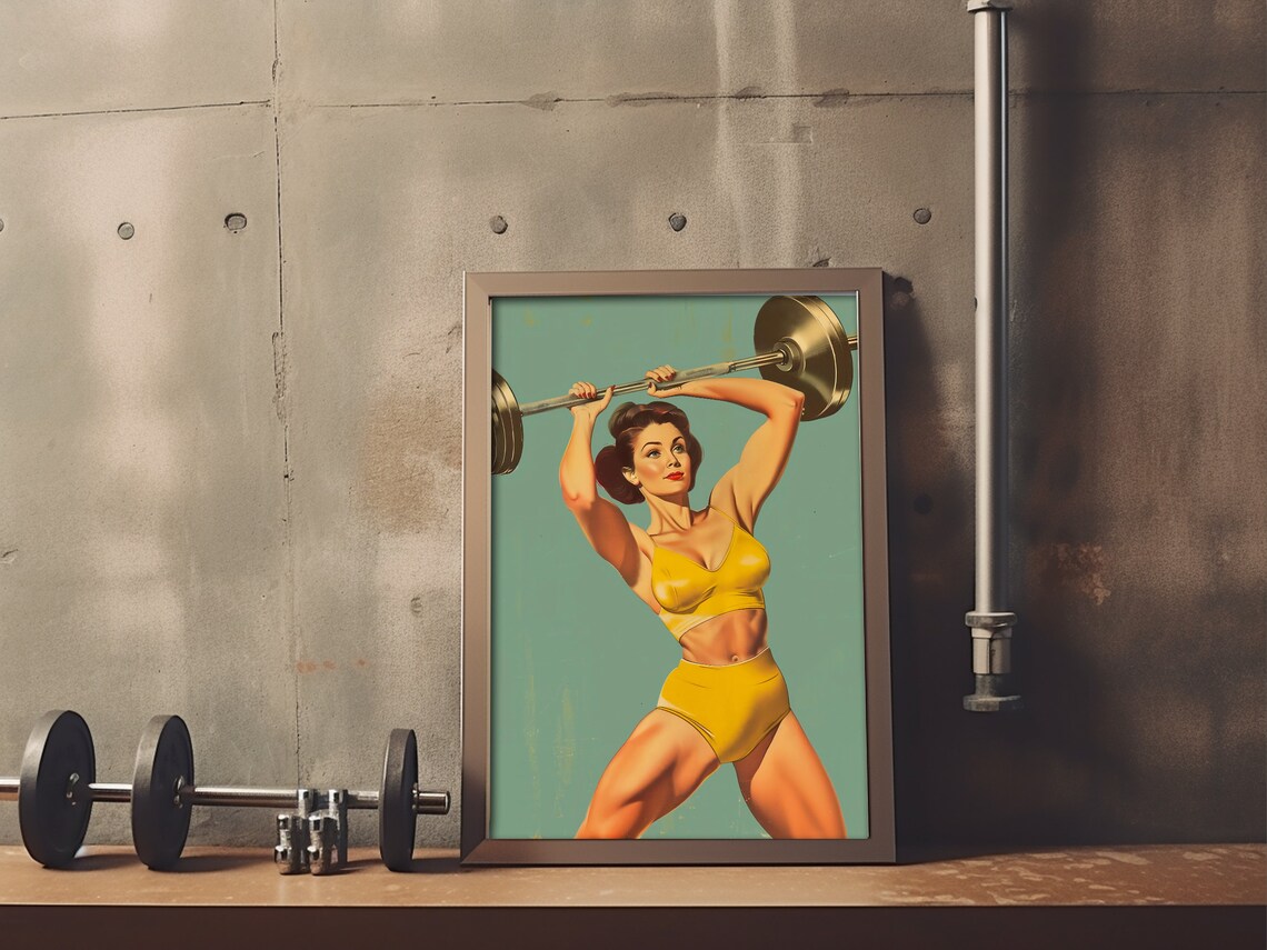 Vintage Woman Weightlifting Barbell Retro Fitness Art Poster - Image 4
