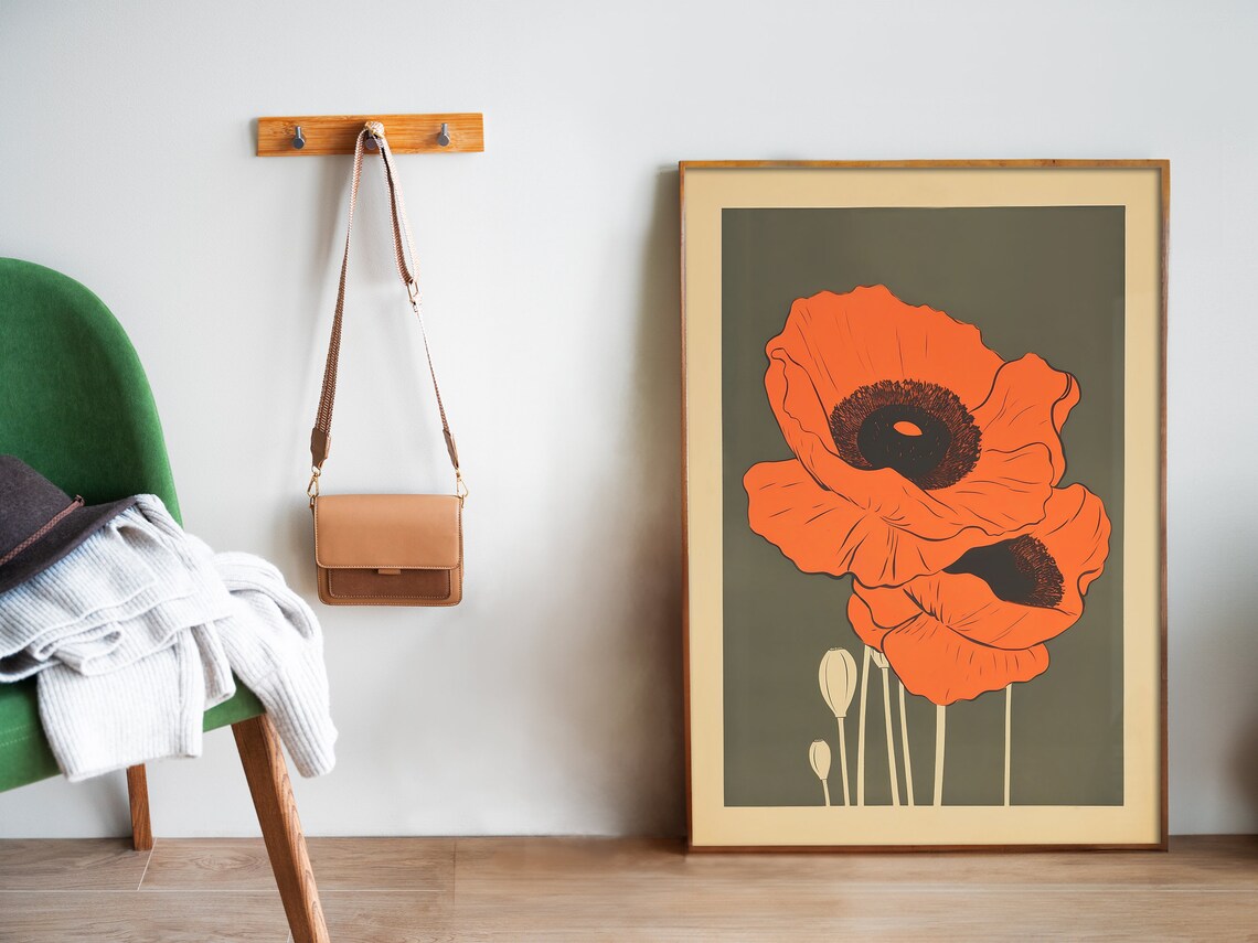 Retro Poppy Print, Black Poppies 70 Botanical Art - Image 5