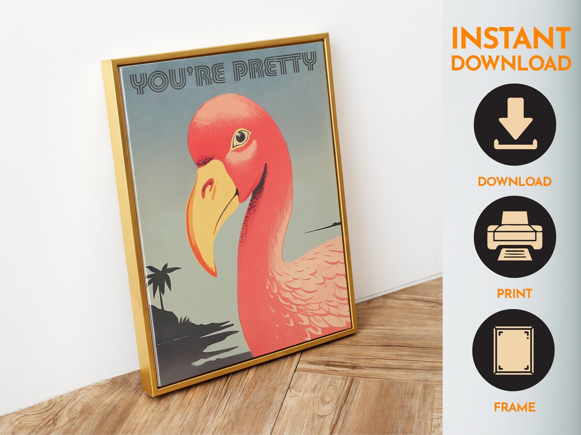 Youre Pretty Pink Flamingo Close Up Tropical Sunset Beach Poster - Image 6