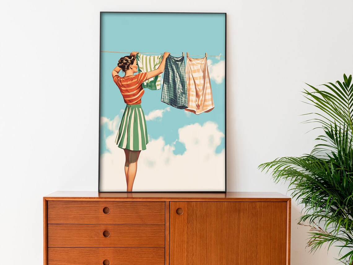 Retro Housewife Laundry Day Art Print, Utility Room - Image 2